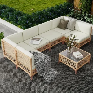 A7 Piece Outdoor Patio Set with Glass Table